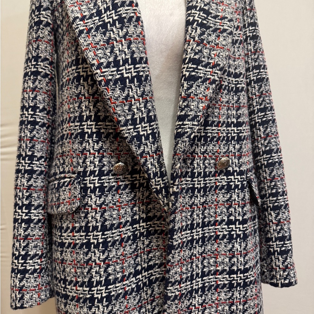 Zara Tweed Blazer Jacket Navy & Red Plaid - Picture 16 of 16
